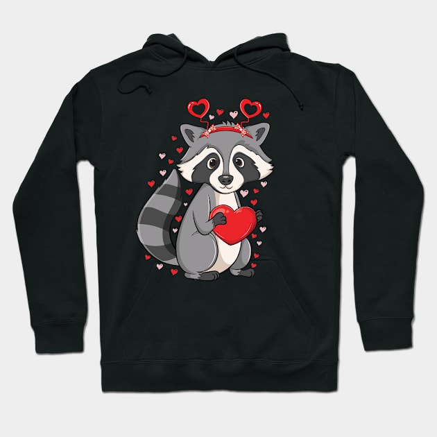 Cute Raccoon Holding Hearts love pattern Valentines Raccoon Hoodie by UNXart